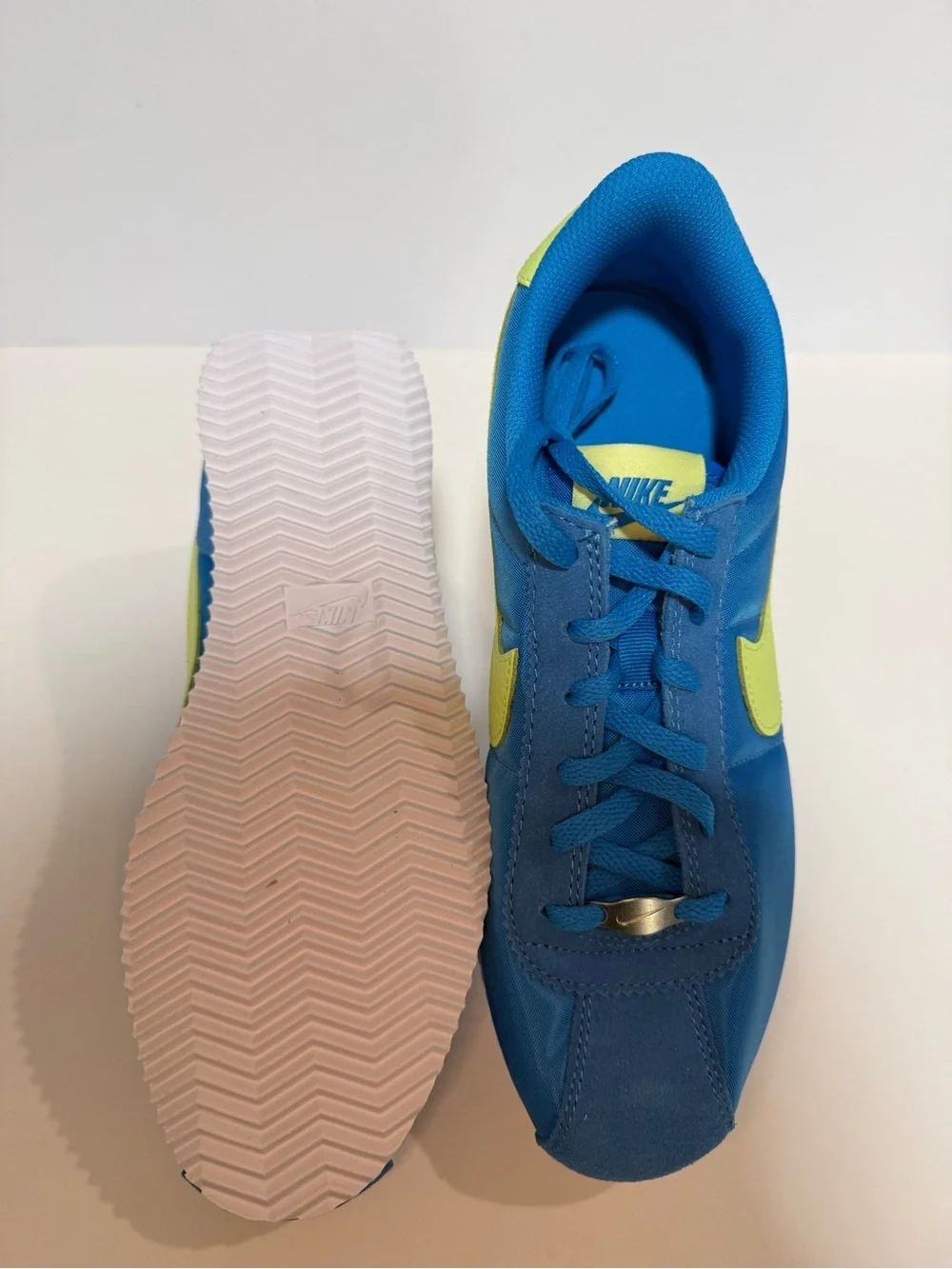 Nike Blue Retro Runner Sneakers with Neon Yellow Swoosh for kids